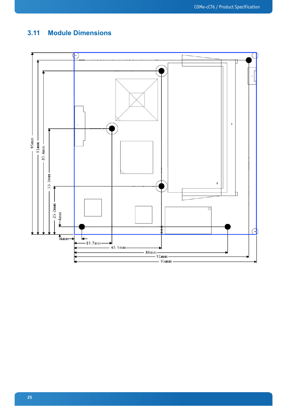 11 module dimensions, Module dimensions | Kontron COMe-cCT6 User Manual | Page 25 / 110