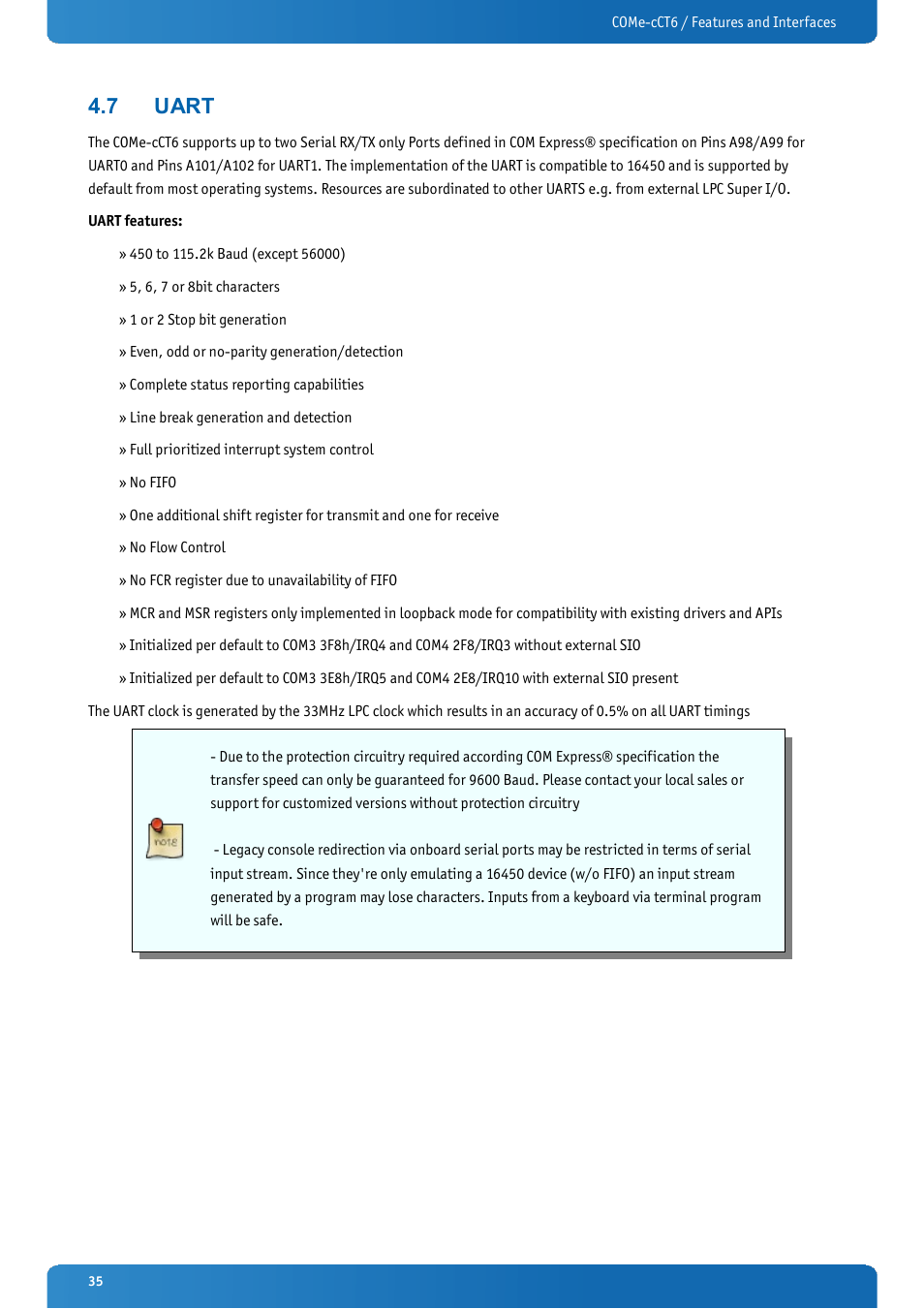 7 uart, Uart | Kontron COMe-cCT6 User Manual | Page 35 / 110