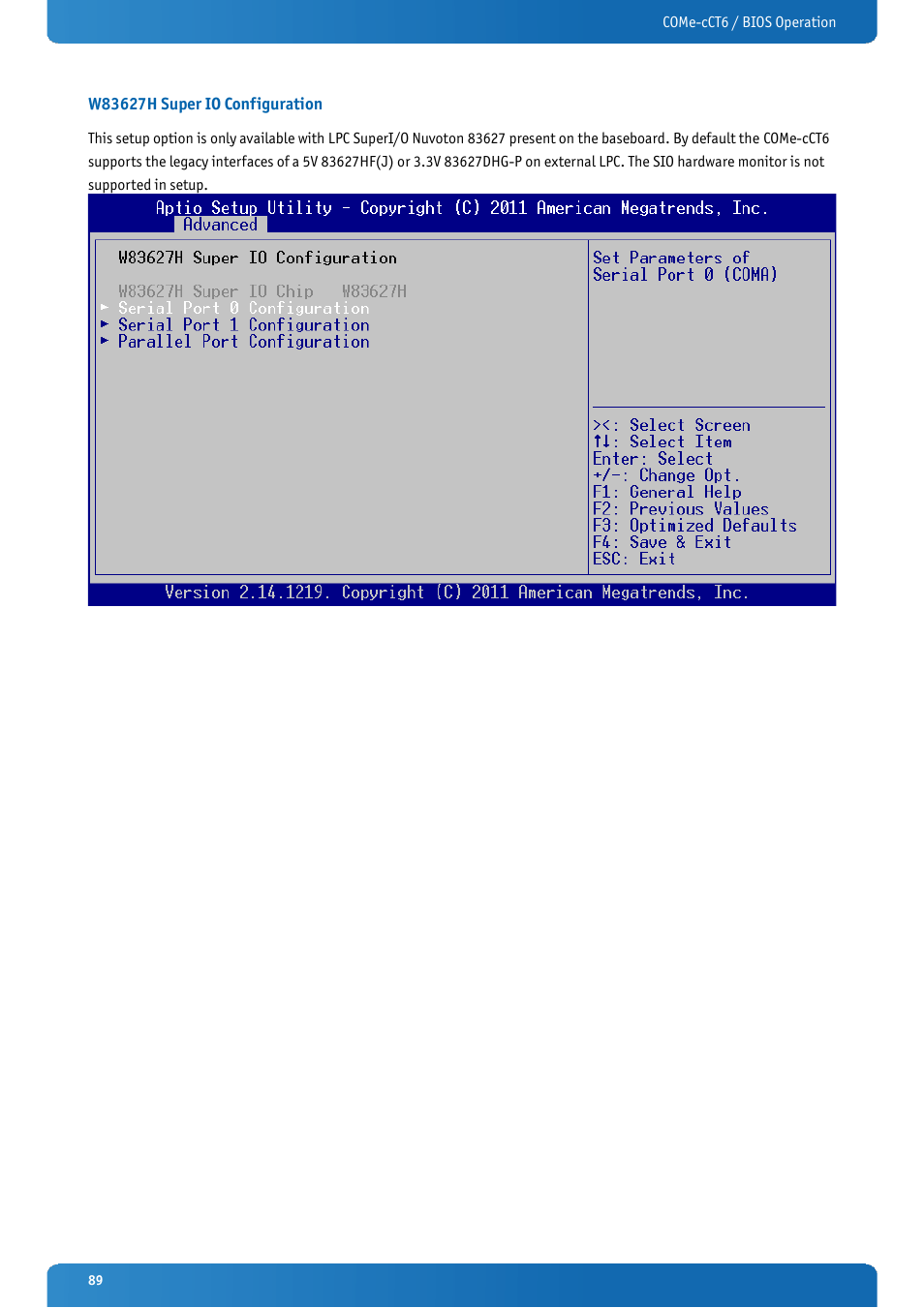 W83627h super io configuration | Kontron COMe-cCT6 User Manual | Page 89 / 110