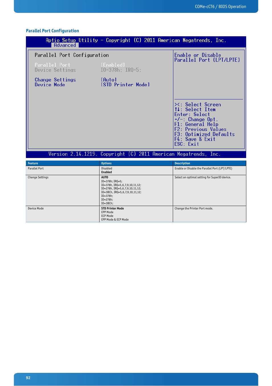 Parallel port configuration | Kontron COMe-cCT6 User Manual | Page 92 / 110