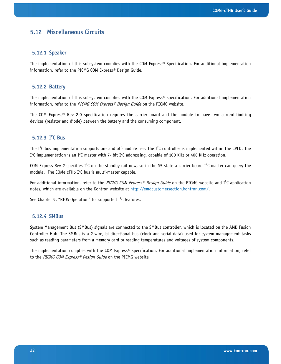 Miscellaneous circuits, Speaker, Battery | C bus, Smbus, 12 miscellaneous circuits, 1 speaker, 2 battery, 4 smbus | Kontron COMe-cTH6 User Manual | Page 38 / 83