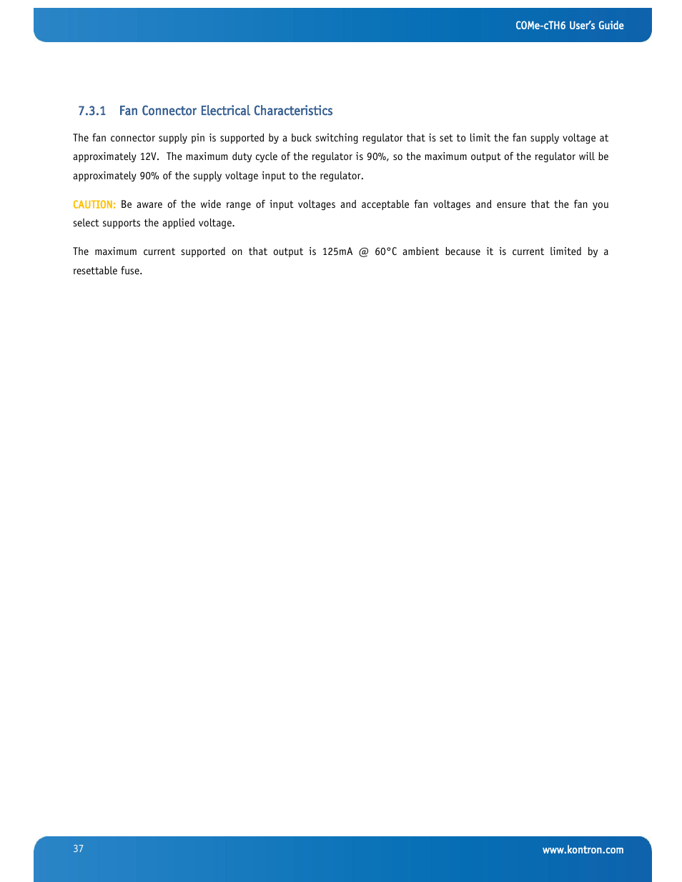 Fan connector electrical characteristics | Kontron COMe-cTH6 User Manual | Page 43 / 83