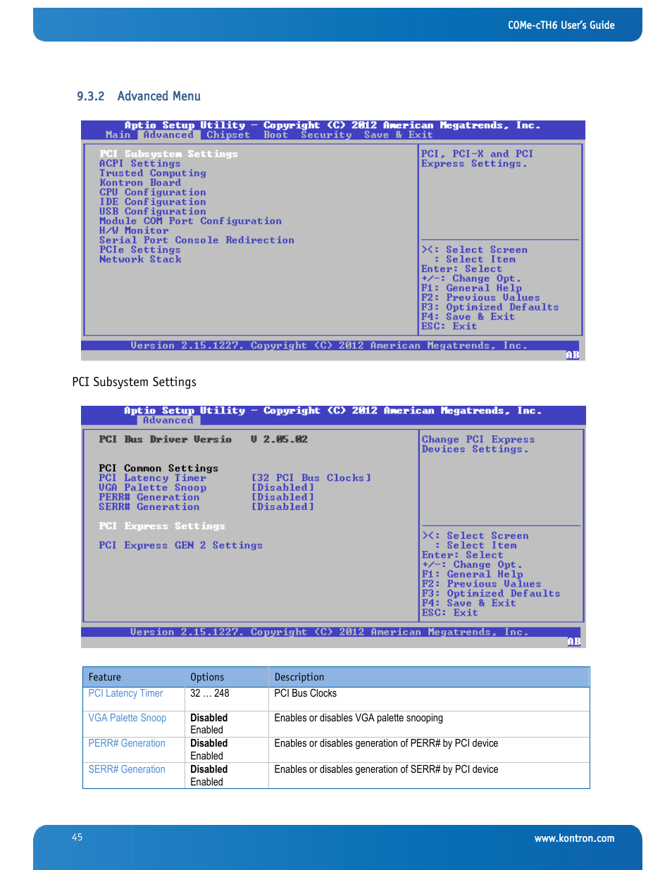 Advanced menu | Kontron COMe-cTH6 User Manual | Page 51 / 83