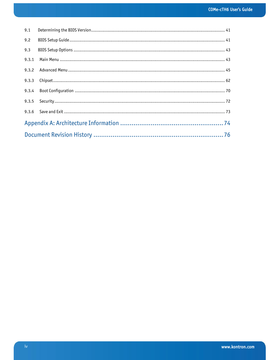 Appendix a: architecture information, Document revision history | Kontron COMe-cTH6 User Manual | Page 6 / 83