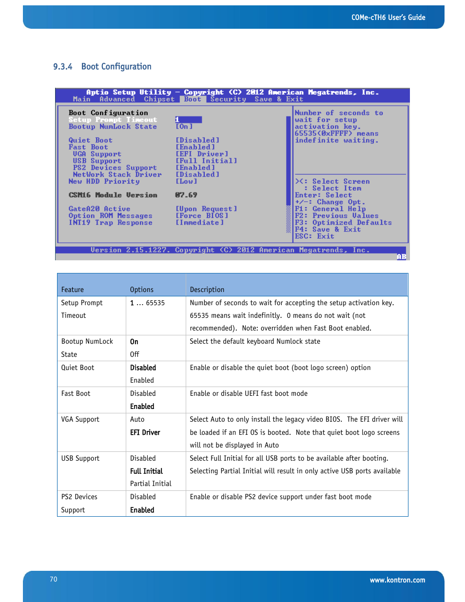 Boot configuration | Kontron COMe-cTH6 User Manual | Page 76 / 83