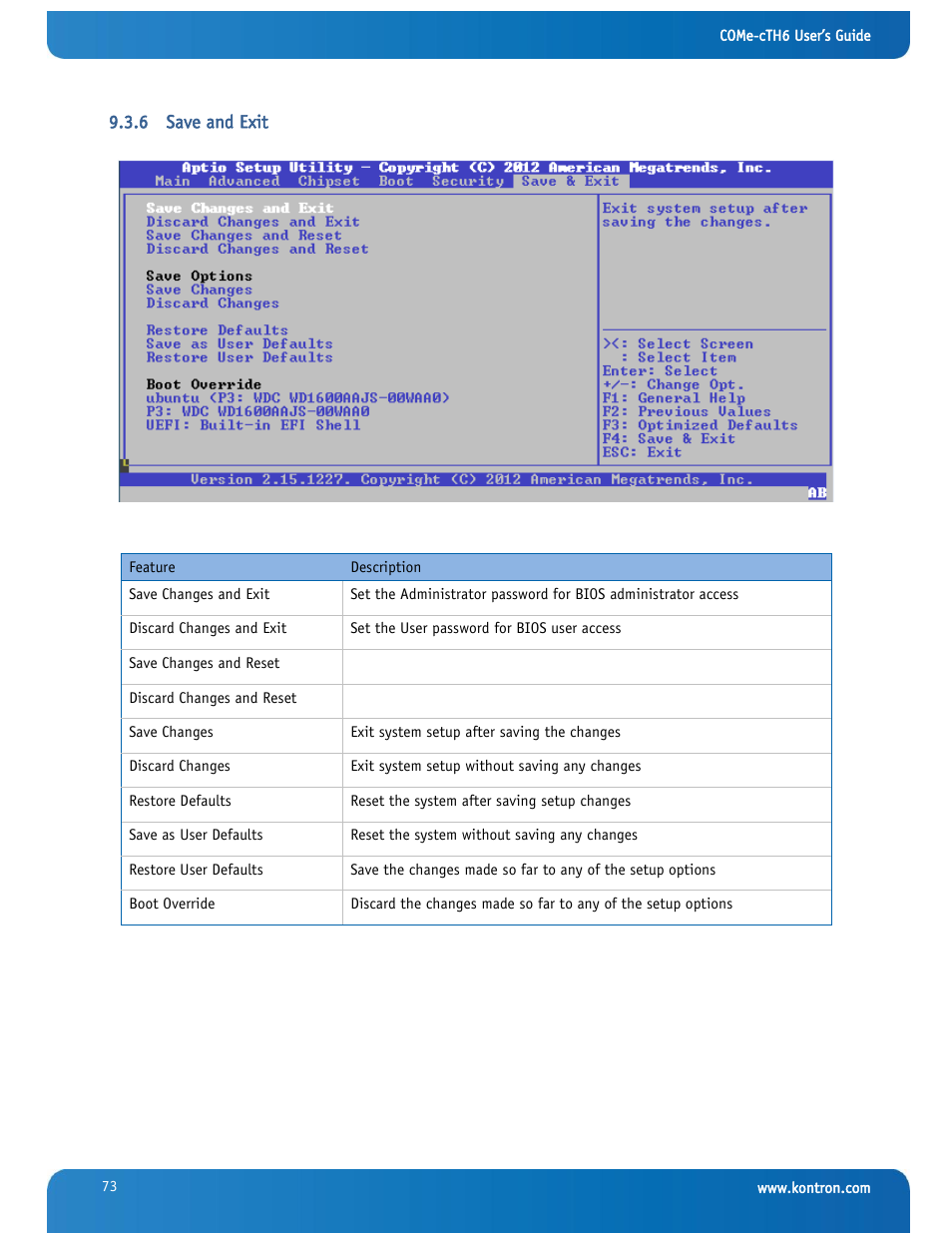 Save and exit | Kontron COMe-cTH6 User Manual | Page 79 / 83
