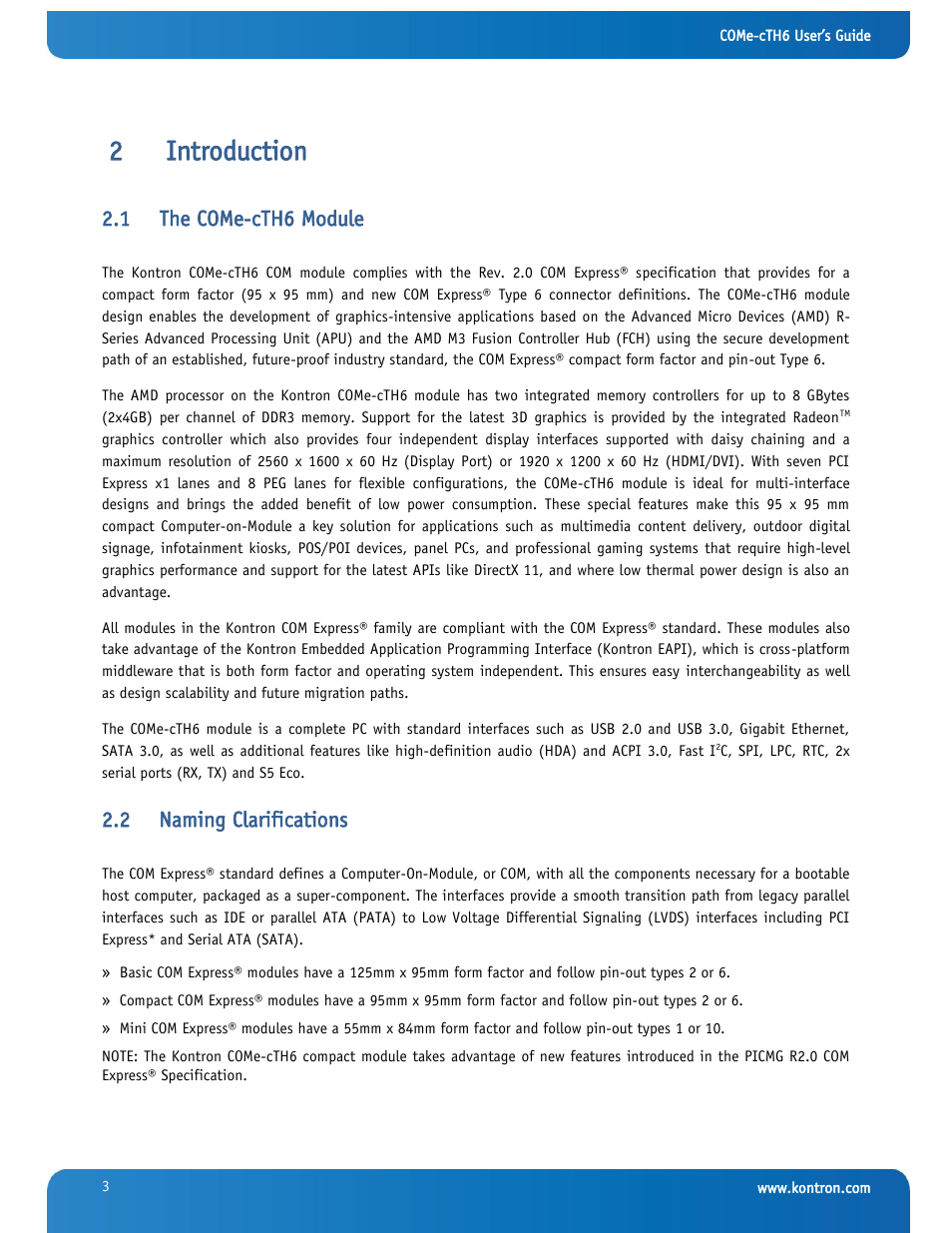 Introduction, The come-cth6 module, Naming clarifications | 2introduction, 1 the come-cth6 module, 2 naming clarifications | Kontron COMe-cTH6 User Manual | Page 9 / 83