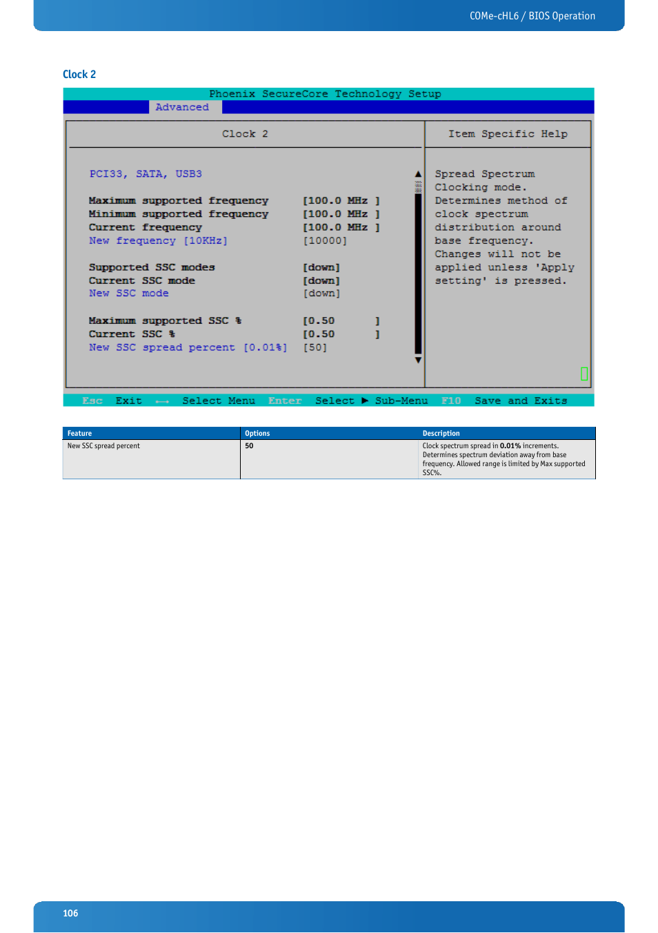 Clock 2, Come-chl6 / bios operation clock 2 | Kontron COMe-cHL6 User Manual | Page 106 / 113