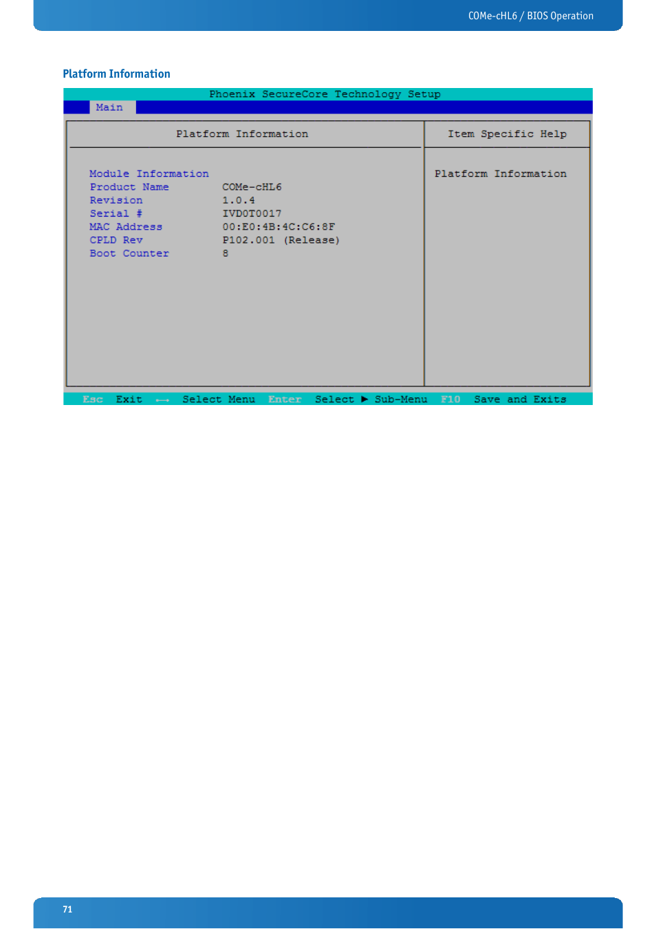 Platform information | Kontron COMe-cHL6 User Manual | Page 71 / 113