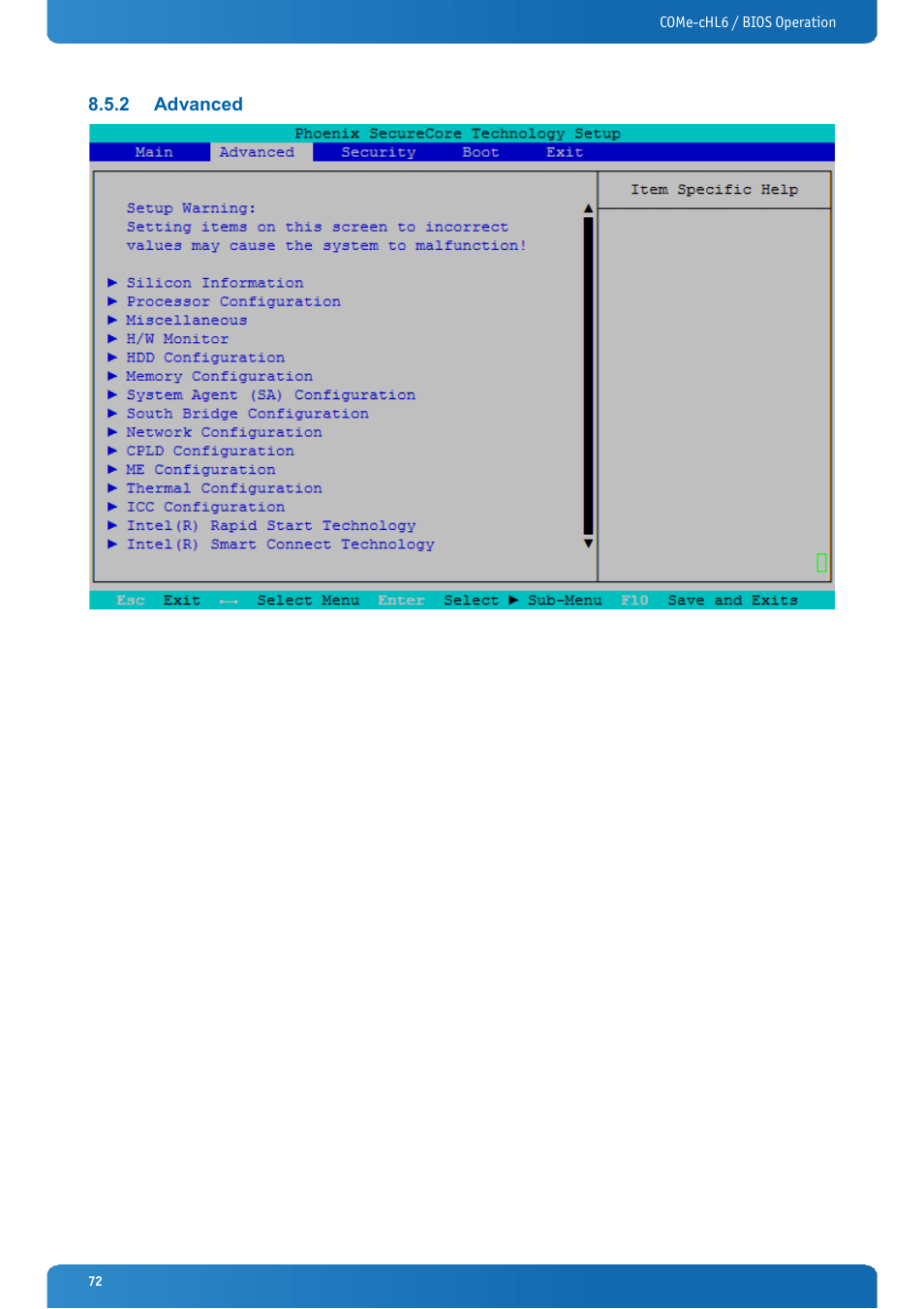 2 advanced, Advanced | Kontron COMe-cHL6 User Manual | Page 72 / 113