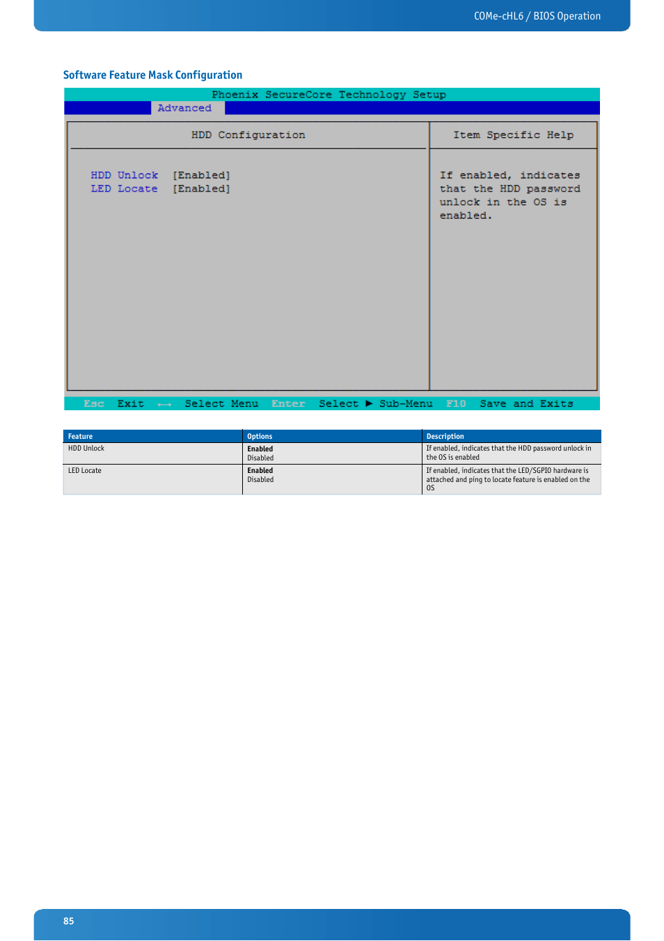 Software feature mask configuration | Kontron COMe-cHL6 User Manual | Page 85 / 113