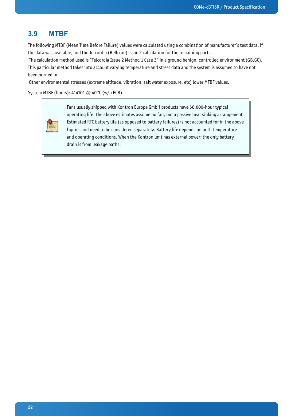 9 mtbf, Mtbf | Kontron COMe-cBTi6R User Manual | Page 22 / 60