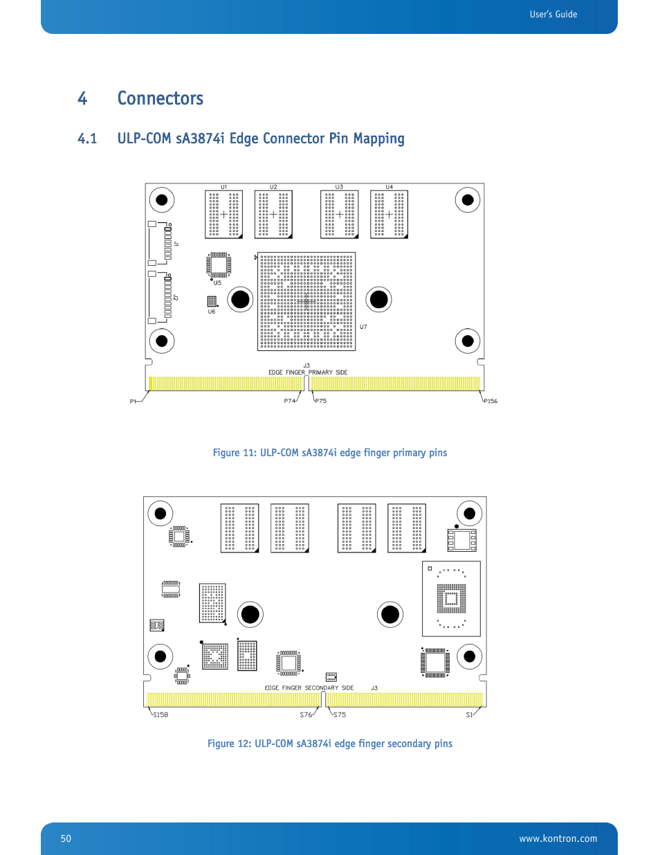 Connectors, Ulp-com sa3874i edge connector pin mapping, 4connectors | Kontron SMARC-sA3874i User Manual | Page 50 / 80
