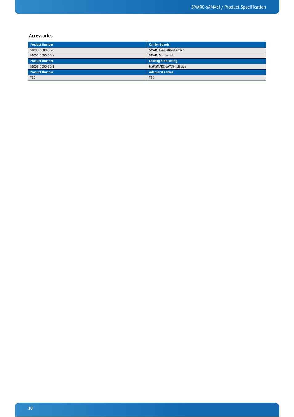 Smarc-samx6i / product specification accessories | Kontron SMARC-sAMX6i User Manual | Page 10 / 38