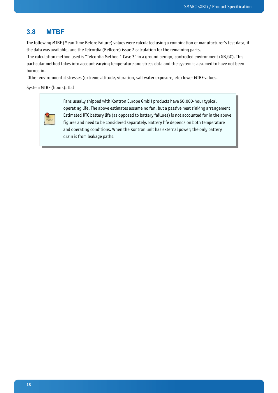 8 mtbf, Mtbf | Kontron SMARC-sXBTi User Manual | Page 18 / 36