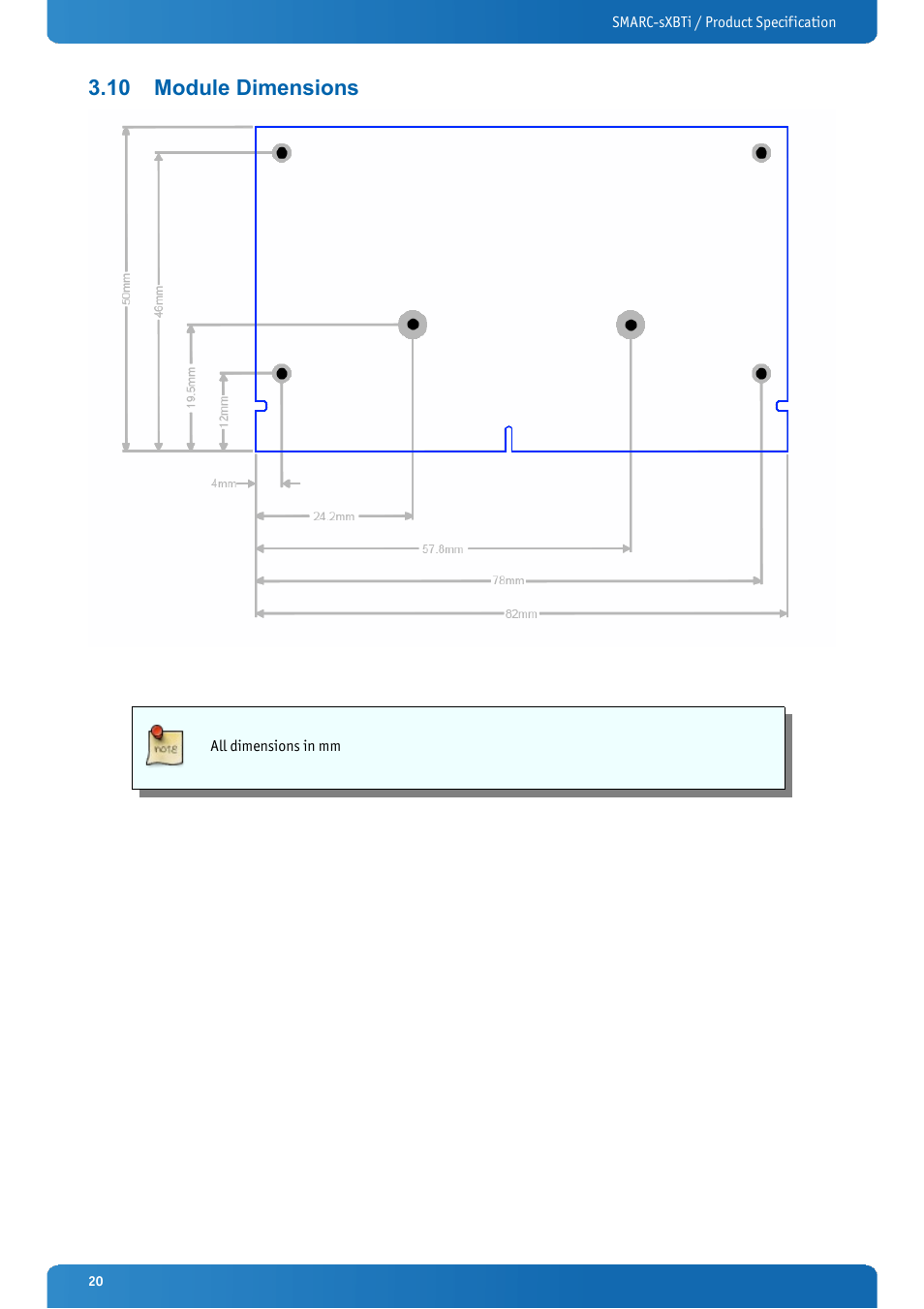 10 module dimensions, Module dimensions | Kontron SMARC-sXBTi User Manual | Page 20 / 36