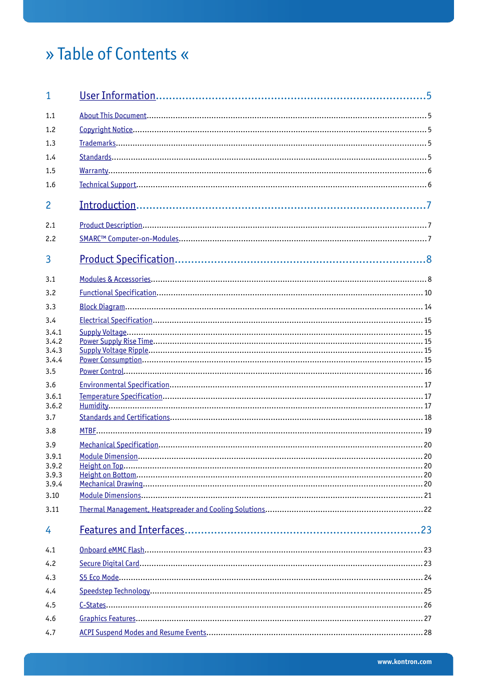 Kontron SMARC-sXBTi User Manual | Page 3 / 36