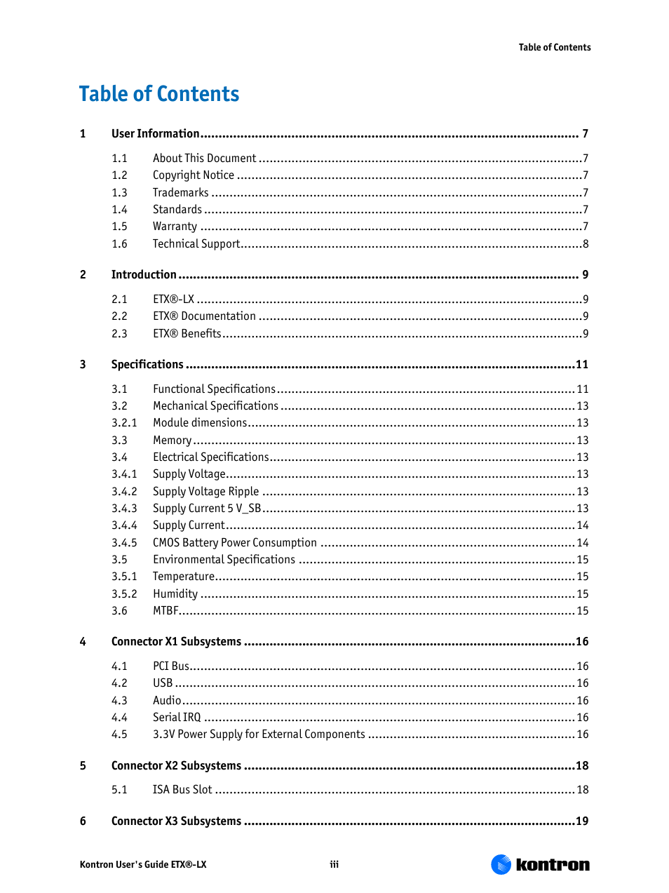 Kontron ETX-LX User Manual | Page 3 / 71