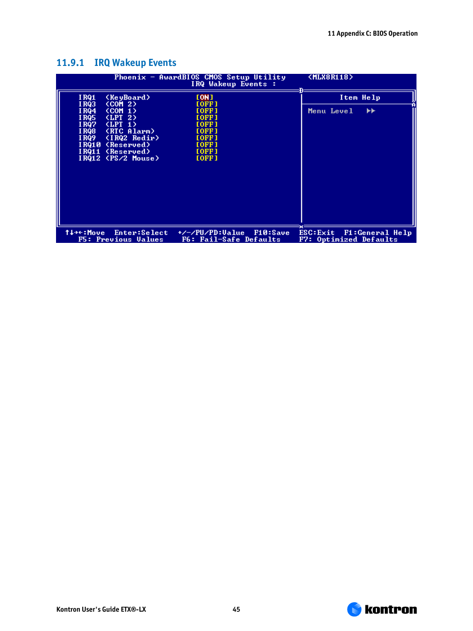 1 irq wakeup events | Kontron ETX-LX User Manual | Page 45 / 71