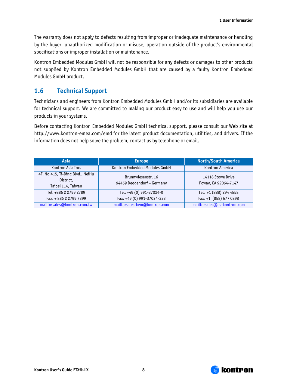 Technical support, 6 technical support | Kontron ETX-LX User Manual | Page 8 / 71