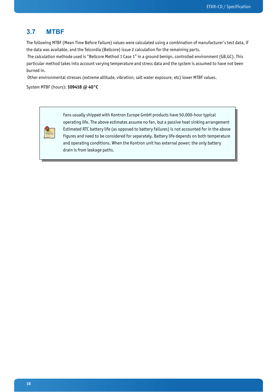 7 mtbf, Mtbf | Kontron ETX-CD User Manual | Page 18 / 88