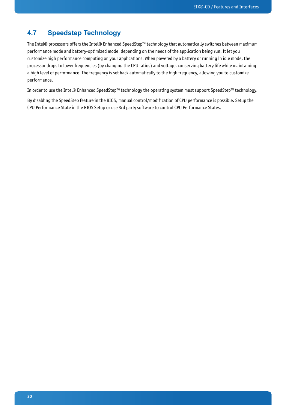 7 speedstep technology, Speedstep technology | Kontron ETX-CD User Manual | Page 30 / 88