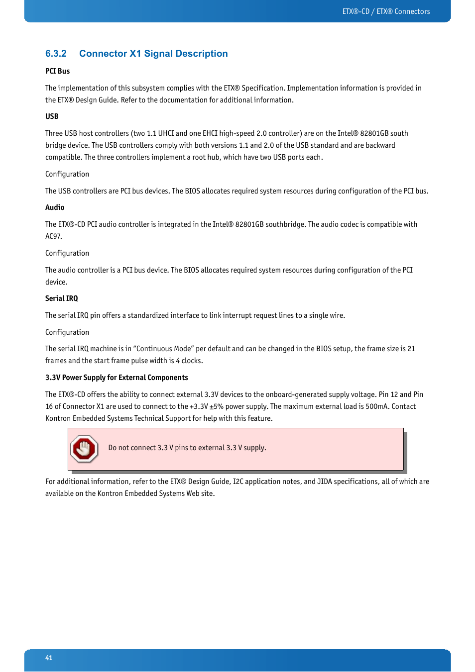 2 connector x1 signal description, Connector x1 signal description | Kontron ETX-CD User Manual | Page 41 / 88