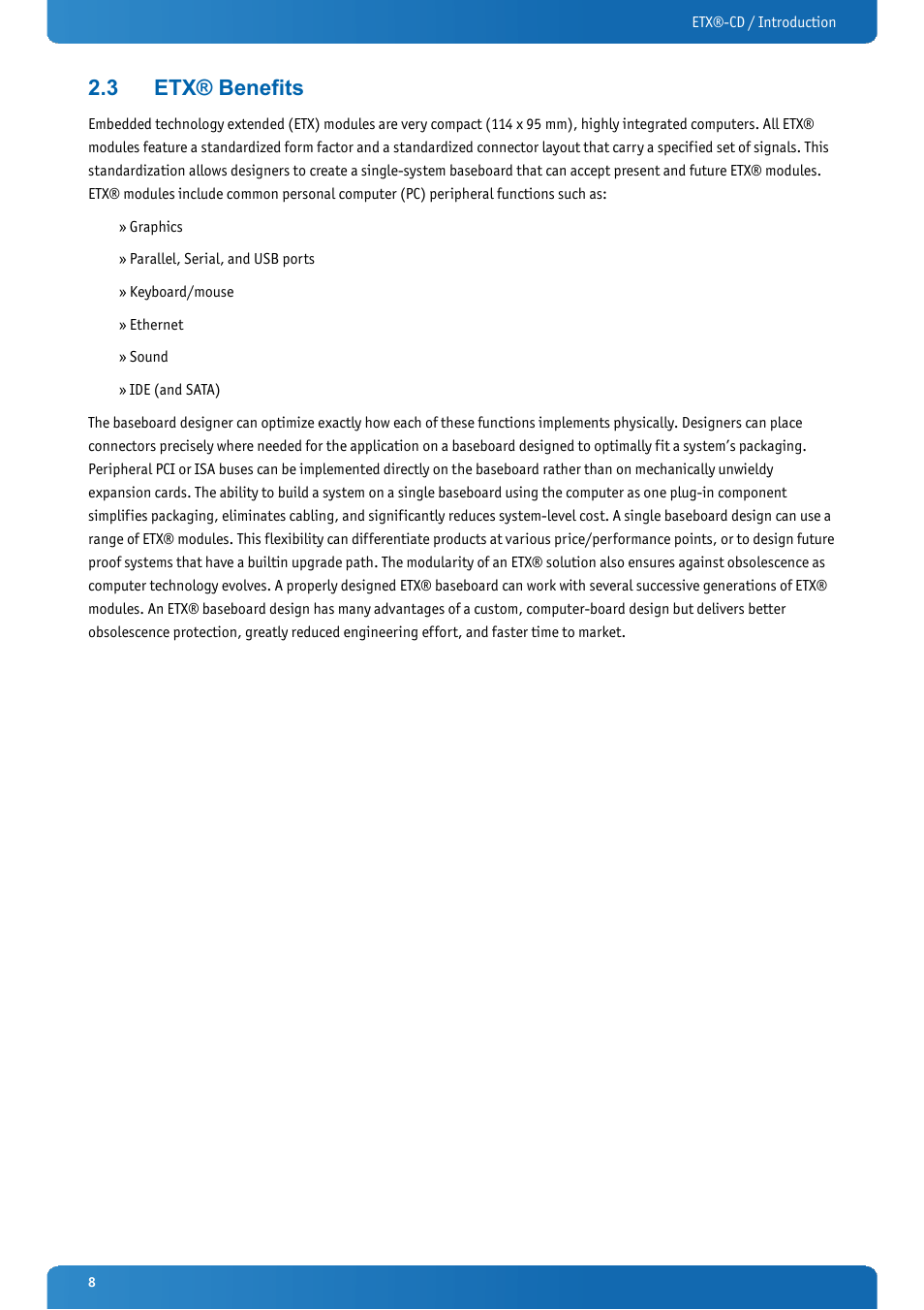 3 etx® benefits, Etx® benefits | Kontron ETX-CD User Manual | Page 8 / 88
