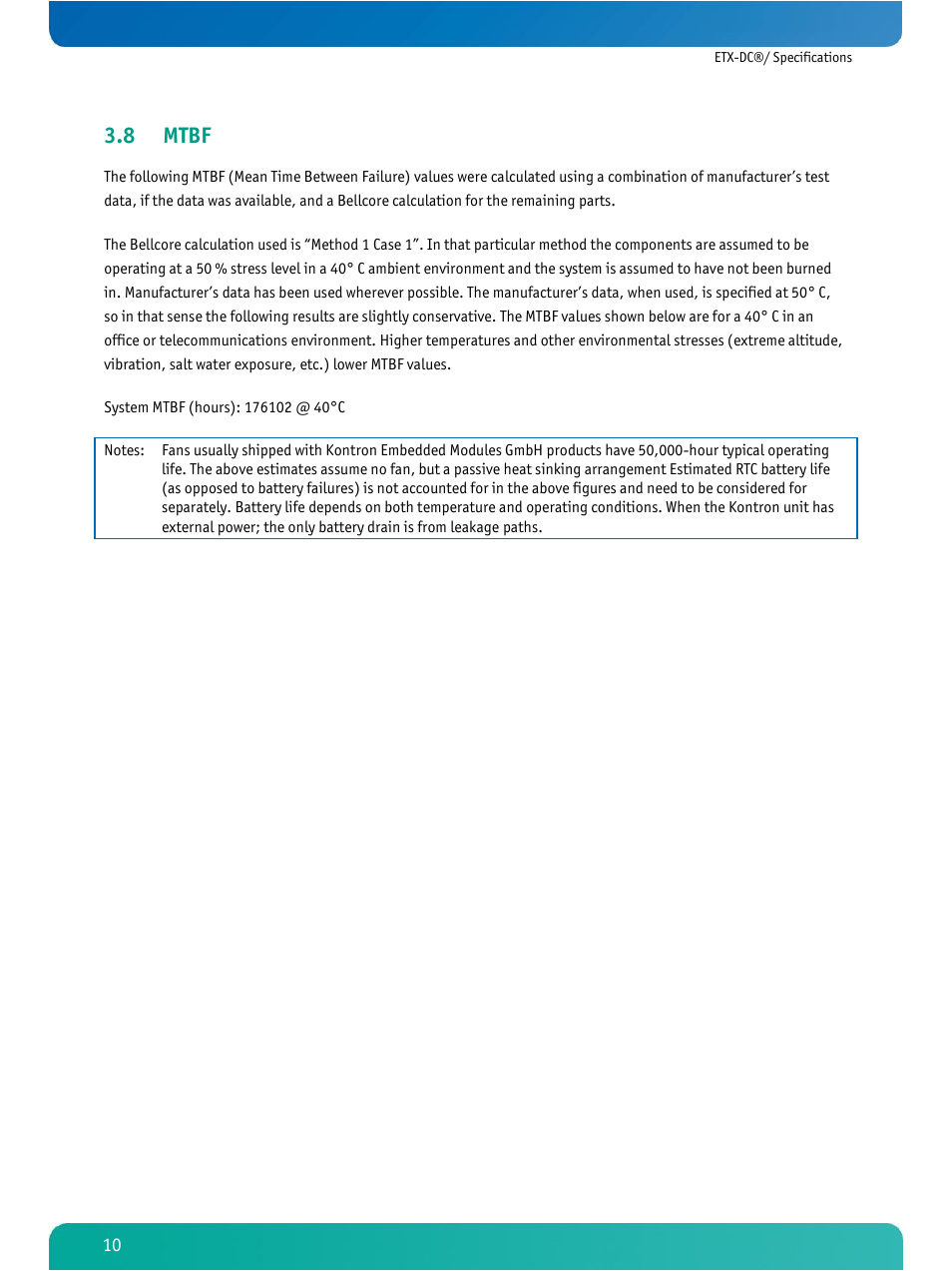 Mtbf, 8 mtbf | Kontron ETX-DC User Manual | Page 15 / 81