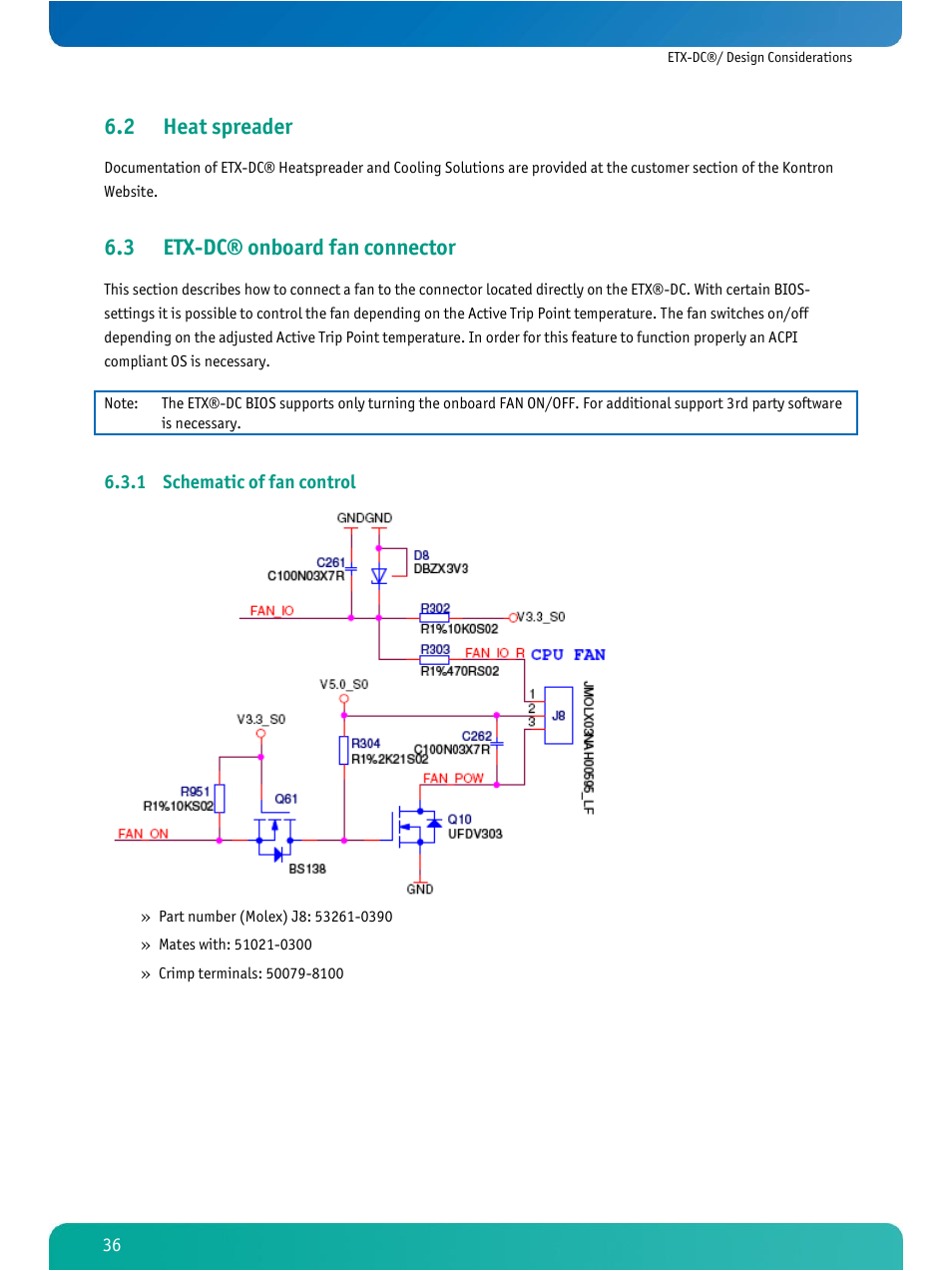 Heat spreader, Etx-dc® onboard fan connector, Schematic of fan control | 2 heat spreader, 3 etx-dc® onboard fan connector | Kontron ETX-DC User Manual | Page 41 / 81