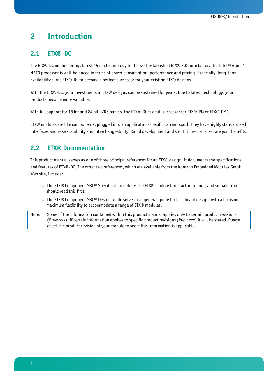 Introduction, Etx®-dc, Etx® documentation | 2introduction, 1 etx®-dc, 2 etx® documentation | Kontron ETX-DC User Manual | Page 8 / 81