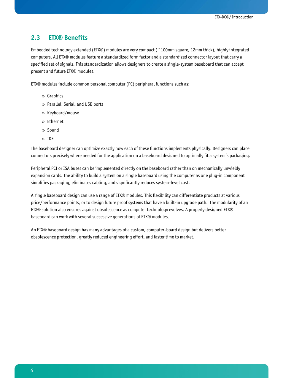 Etx® benefits, 3 etx® benefits | Kontron ETX-DC User Manual | Page 9 / 81