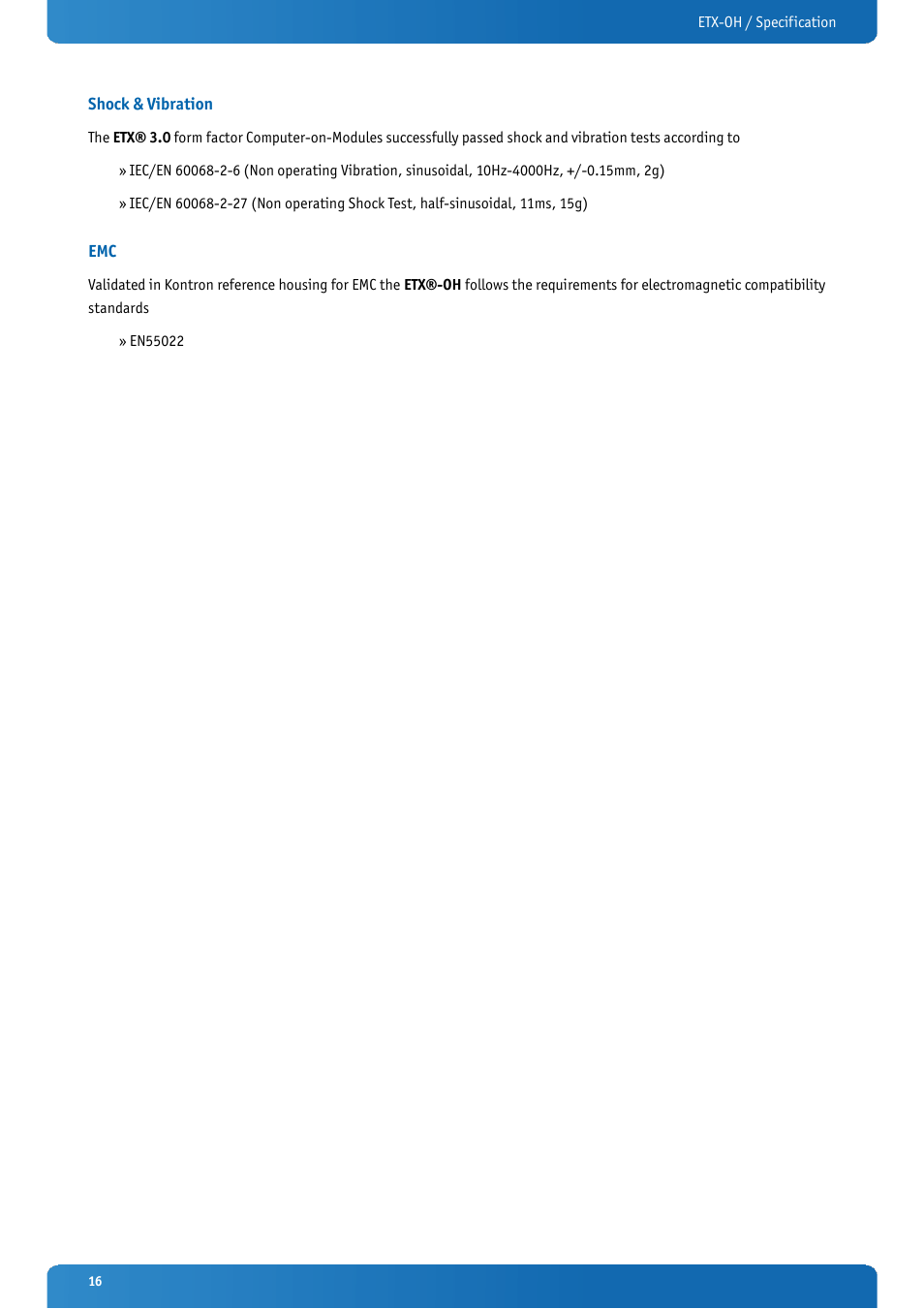Shock & vibration | Kontron ETX-OH User Manual | Page 16 / 100