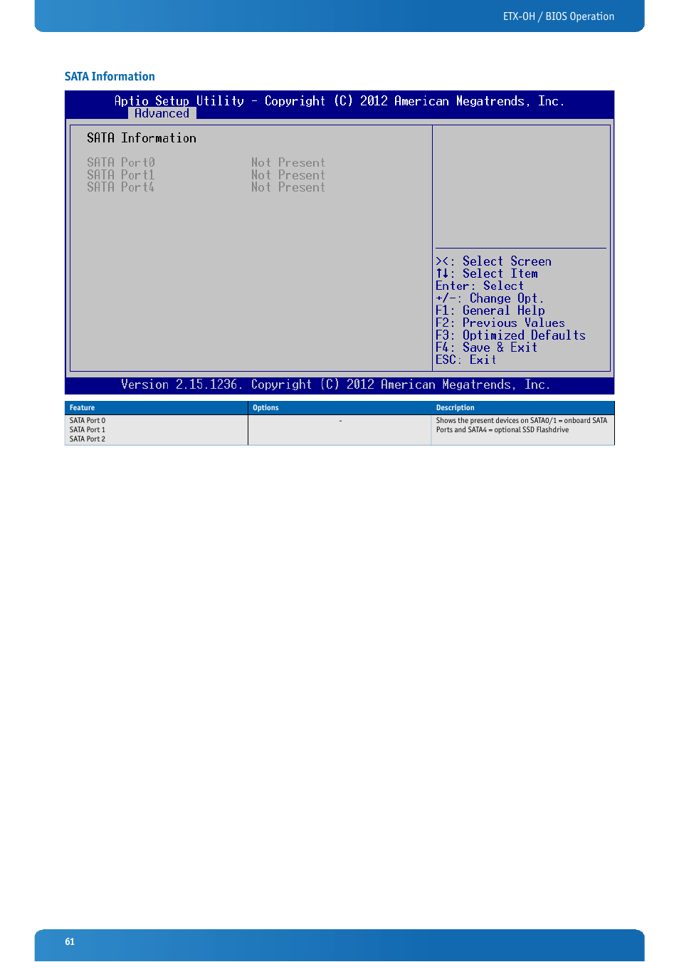 Sata information, Etx-oh / bios operation | Kontron ETX-OH User Manual | Page 61 / 100