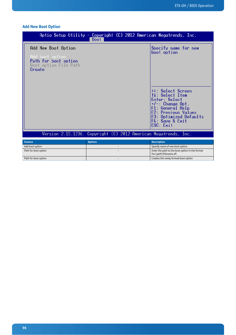 Add new boot option, Etx-oh / bios operation | Kontron ETX-OH User Manual | Page 96 / 100