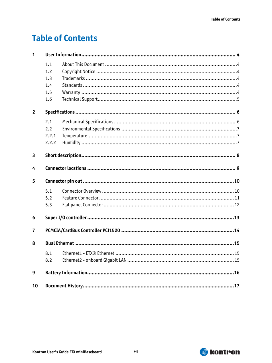 Kontron ETX miniBaseboard User Manual | Page 3 / 17