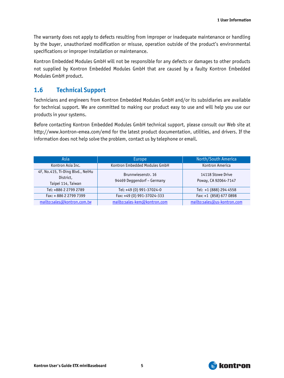 6 technical support, Technical support | Kontron ETX miniBaseboard User Manual | Page 5 / 17