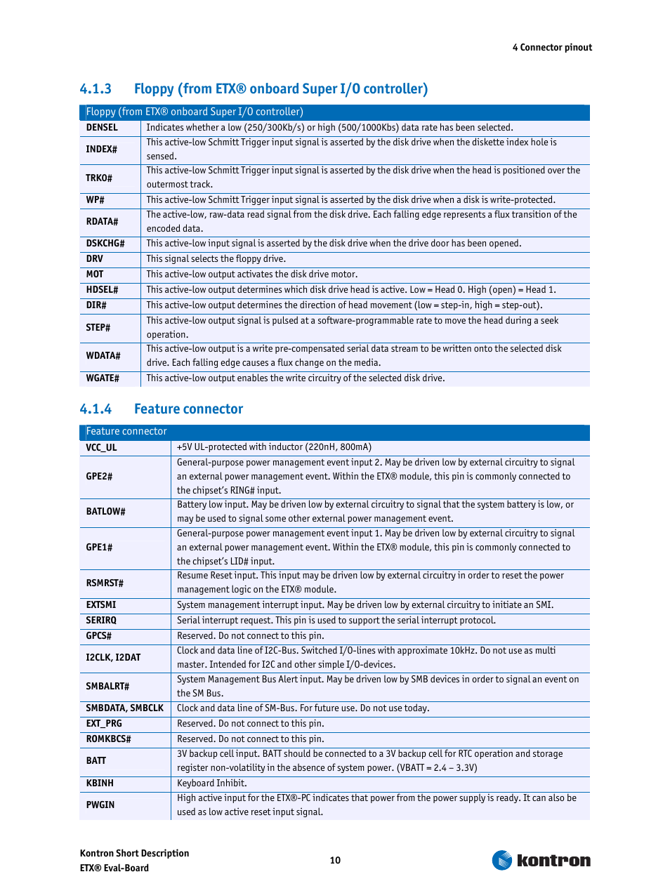 3 floppy (from etx® onboard super i/o controller), 4 feature connector, Floppy (from etx® onboard super i/o controller) | Feature connector | Kontron ETX-Starterkit User Manual | Page 10 / 16