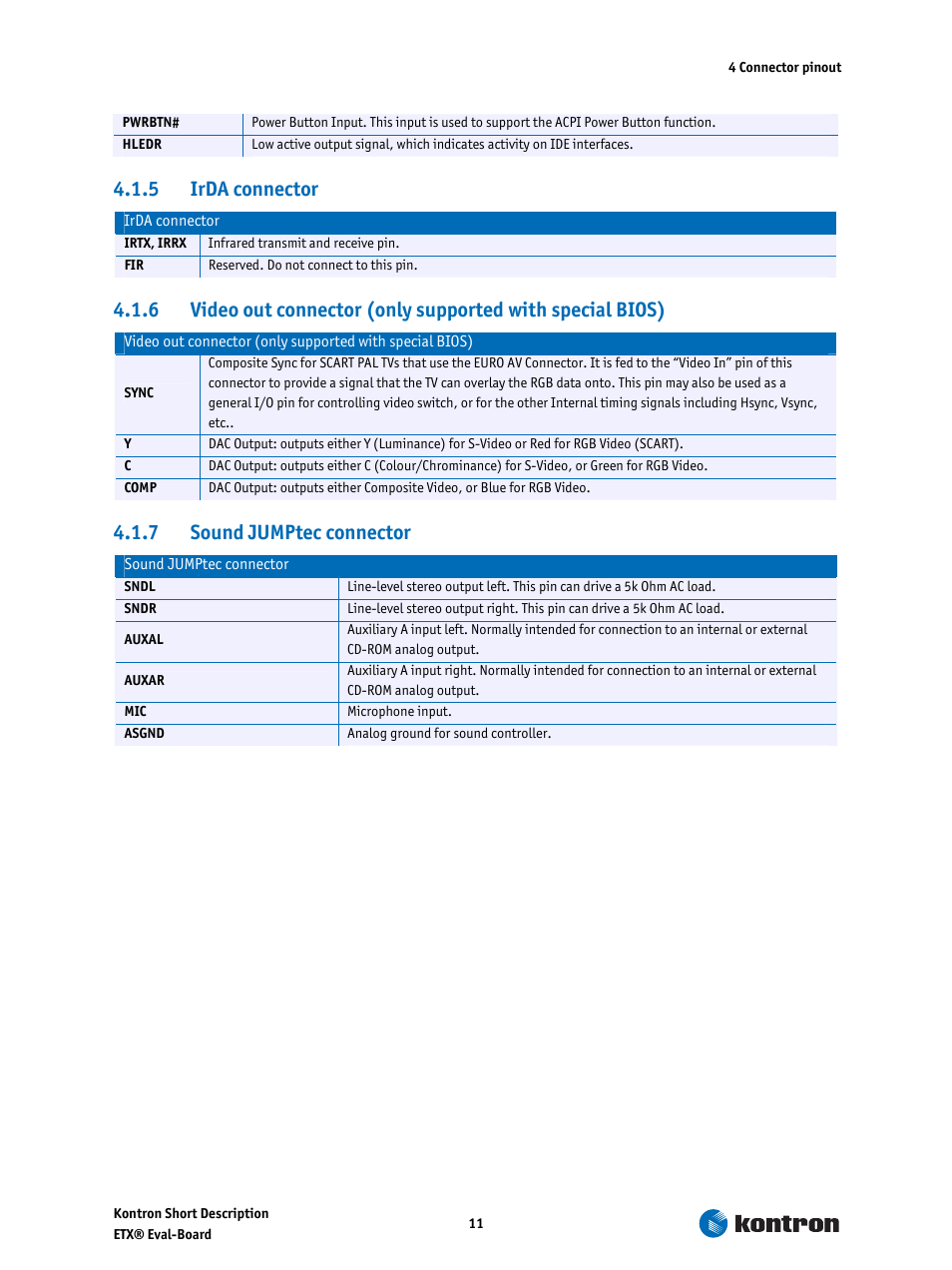 5 irda connector, 7 sound jumptec connector, Irda connector | Sound jumptec connector | Kontron ETX-Starterkit User Manual | Page 11 / 16