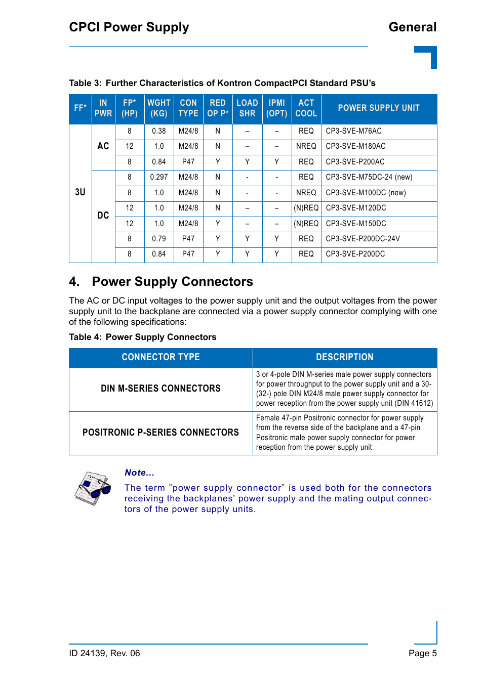 Power supply connectors, Cpci power supply general | Kontron CPCI User Manual | Page 19 / 22