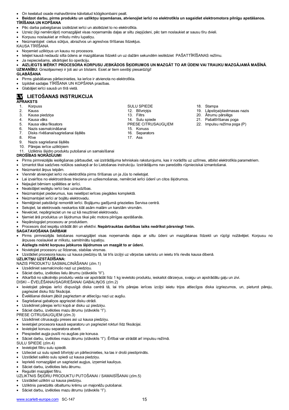 Lv lieto anas instrukcija | Scarlett SC-147 User Manual | Page 15 / 22