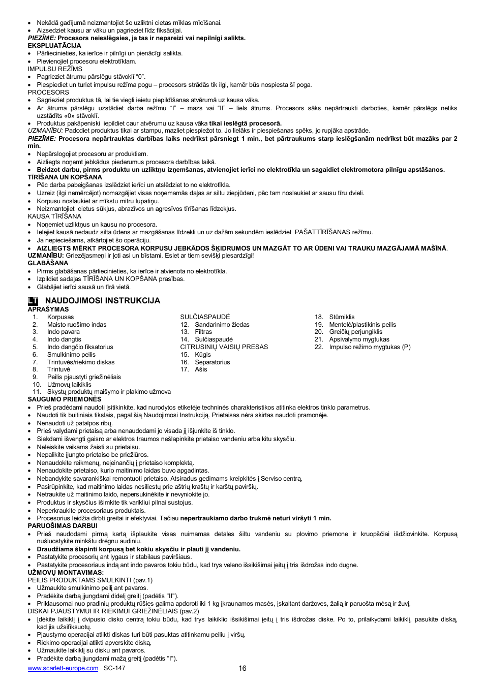 Lt naudojimosi instrukcija | Scarlett SC-147 User Manual | Page 16 / 22