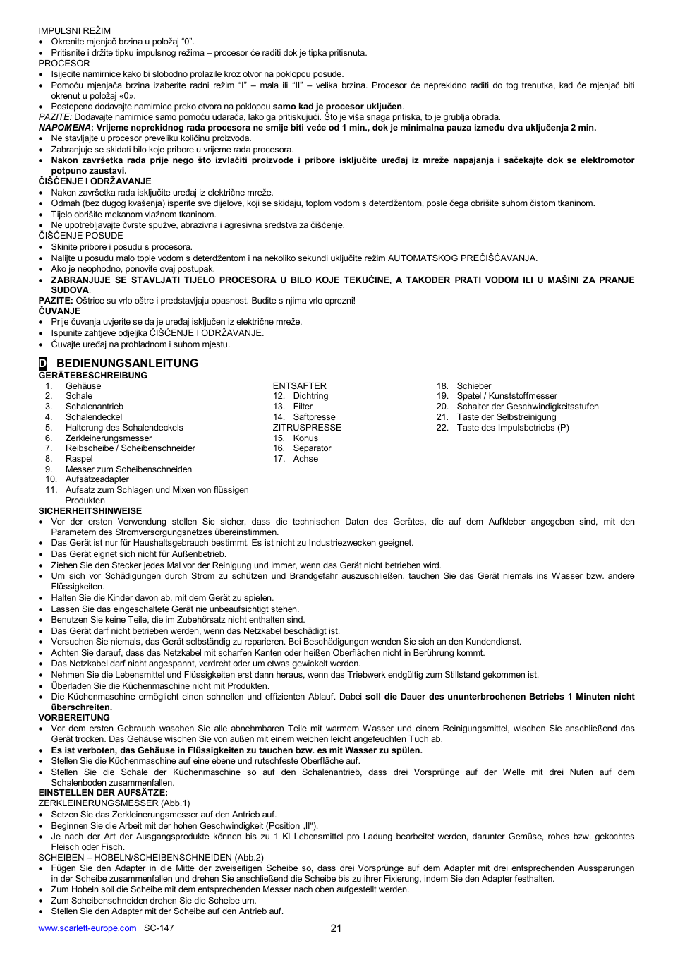 Dbedienungsanleitung | Scarlett SC-147 User Manual | Page 21 / 22