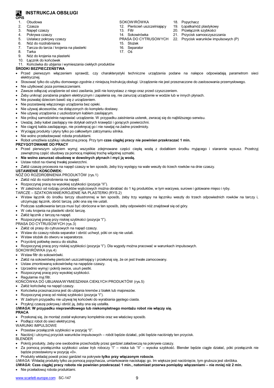 Pl instrukcja obs ugi | Scarlett SC-147 User Manual | Page 9 / 22