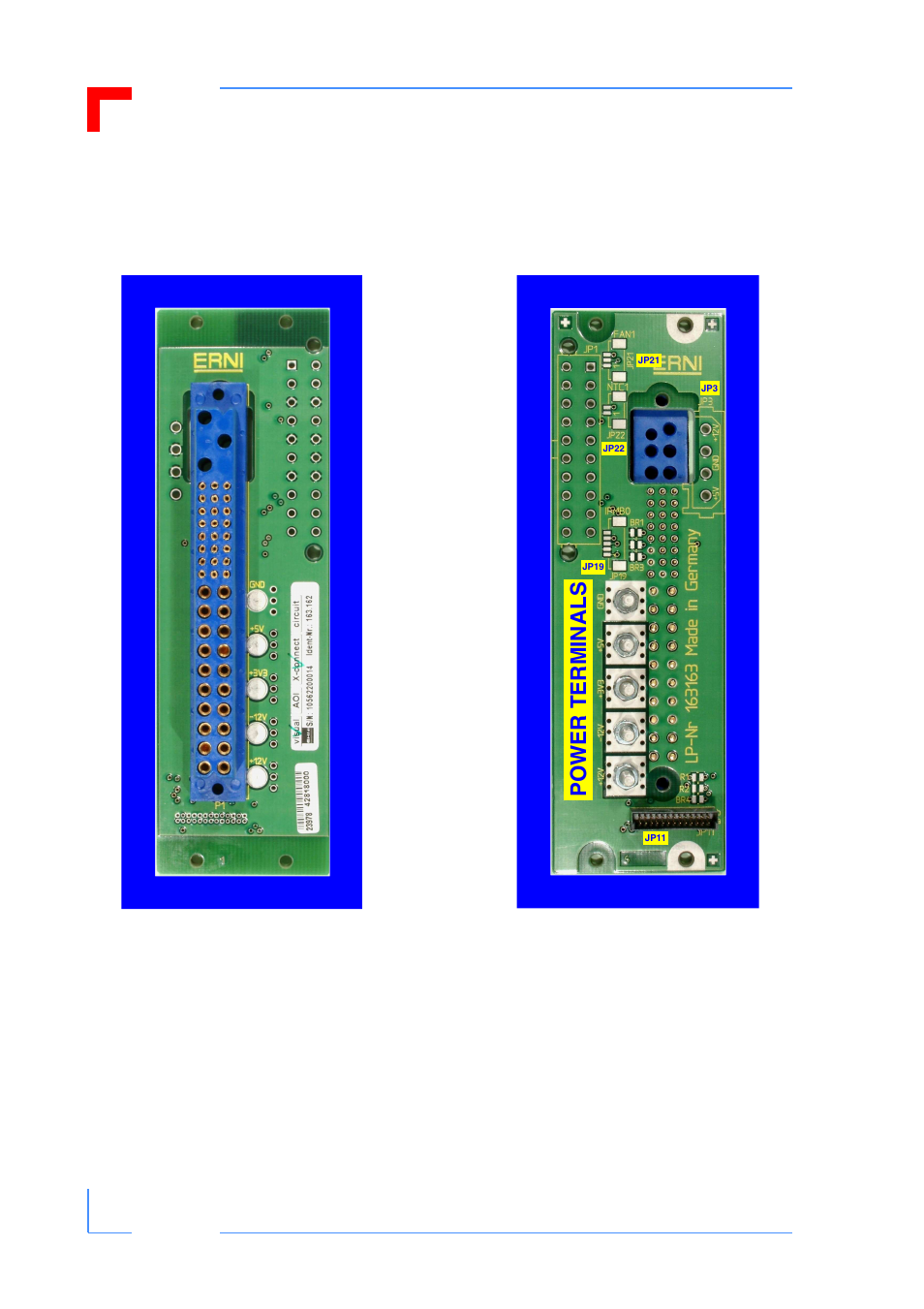 Board layout, Power terminals | Kontron CP-ADAP-P47-PB (3U) User Manual | Page 4 / 10