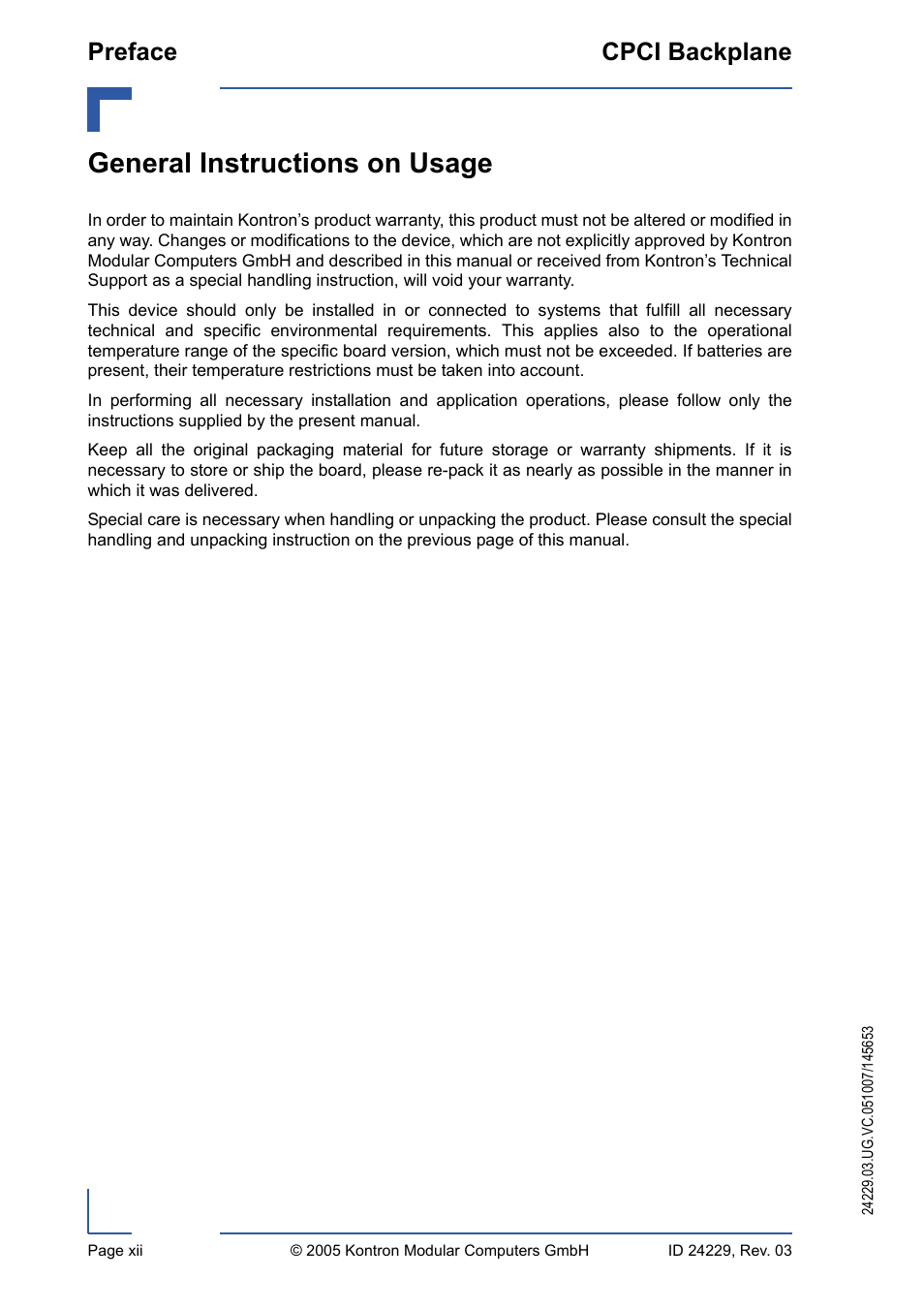 General instructions on usage, Preface cpci backplane | Kontron CPCI Backplane User Manual | Page 12 / 30