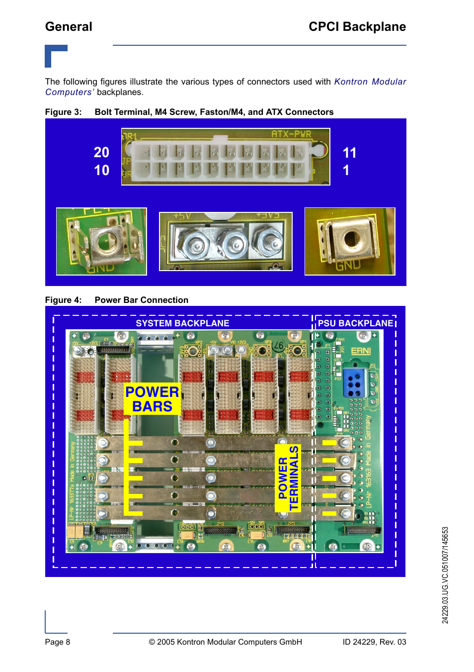 Power bar connection, General cpci backplane | Kontron CPCI Backplane User Manual | Page 22 / 30