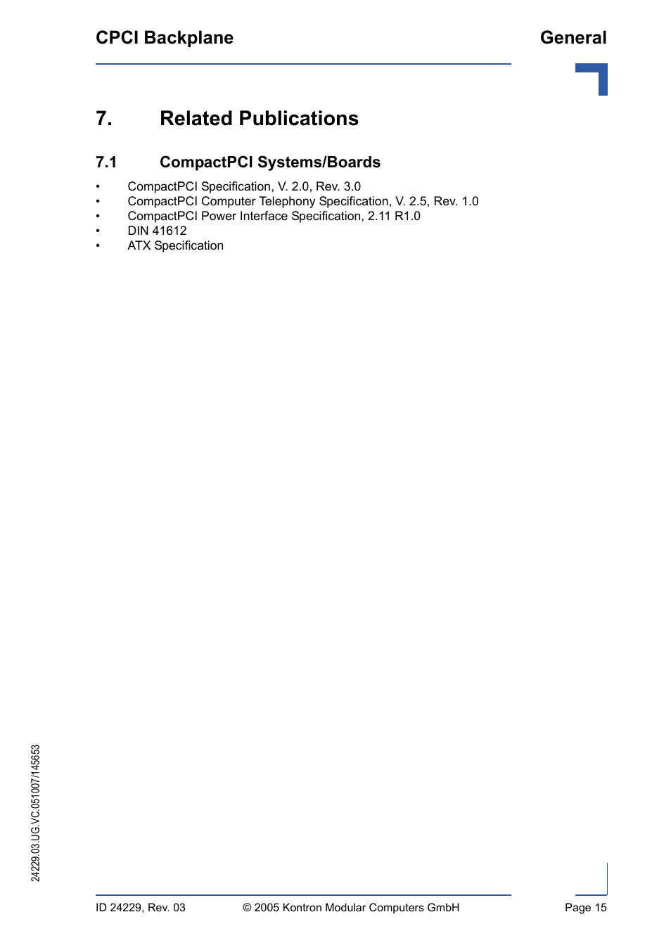 Related publications, 1 compactpci systems/boards, Cpci backplane general | Kontron CPCI Backplane User Manual | Page 29 / 30