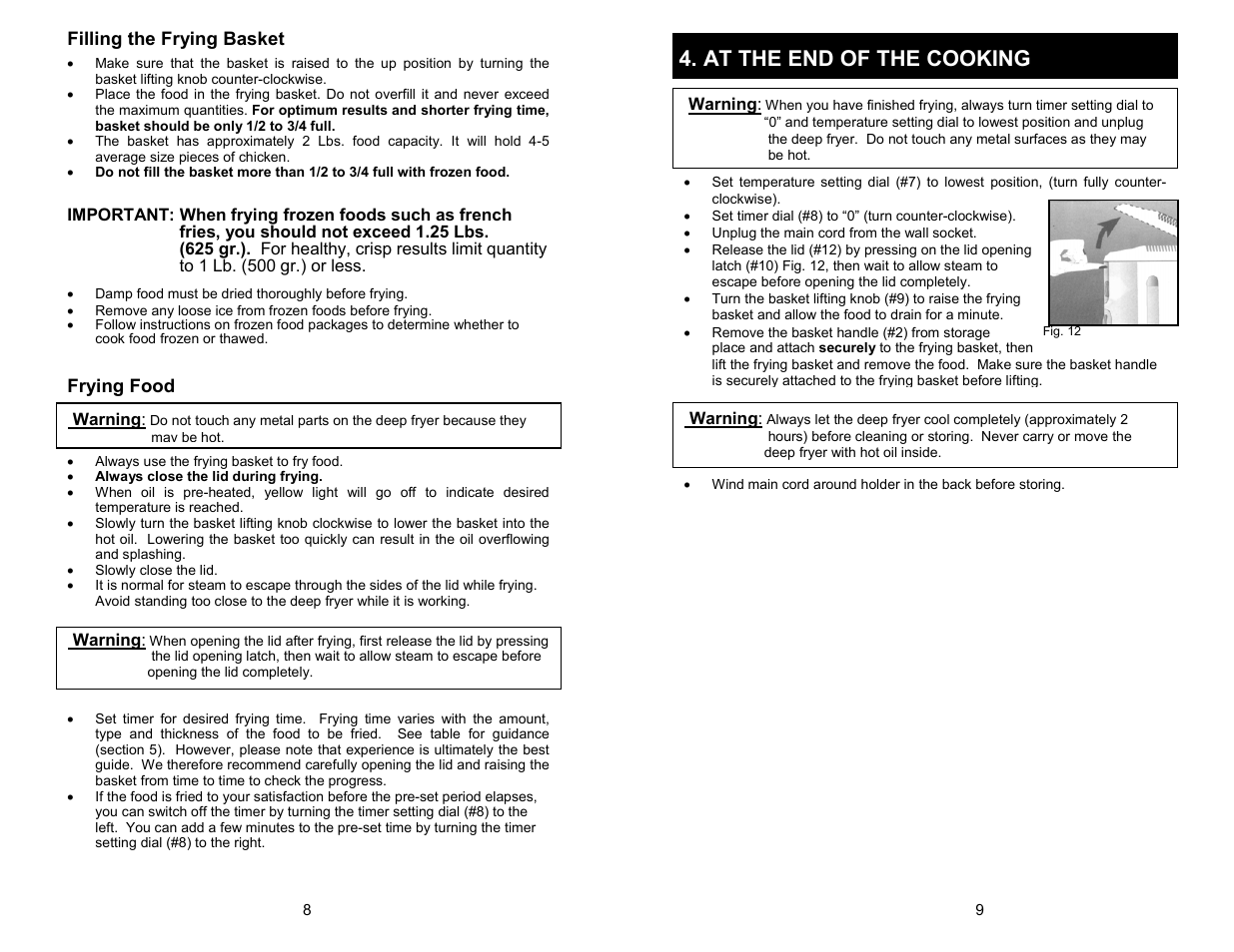 At the end of the cooking | Bravetti EP85 User Manual | Page 7 / 9