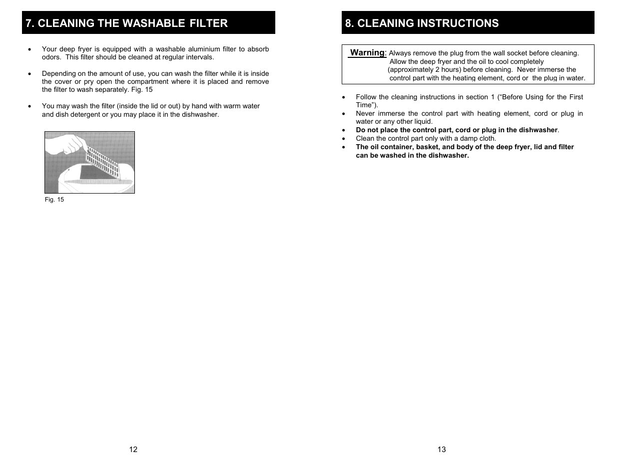 Cleaning the washable, Filter, Cleaning instructions | Bravetti EP85 User Manual | Page 9 / 9